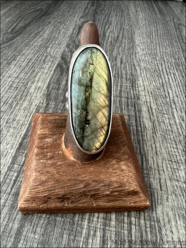 Beautiful Flashy Labradorite Large 20x50 Cabochon sterling Silver Statement Ring - Jewelry