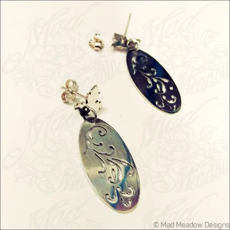 Flourish Sterling Silver Dangle Post Earrings Victorian Style Hand Cut Artisan Made Art Nouveau
