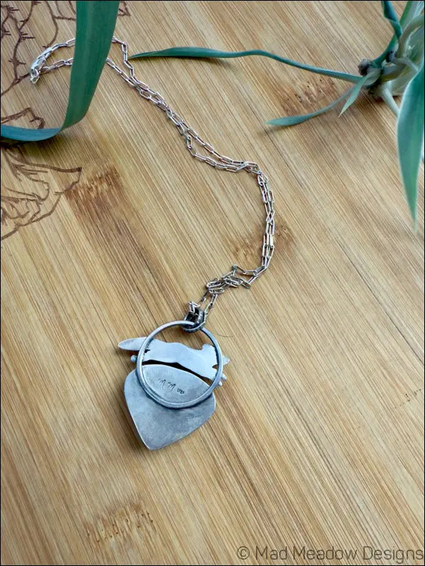 Running Fox Labradorite Sterling Silver Pendant with Brass Details on 18’’ Beveled Cable Chain - Jewelry