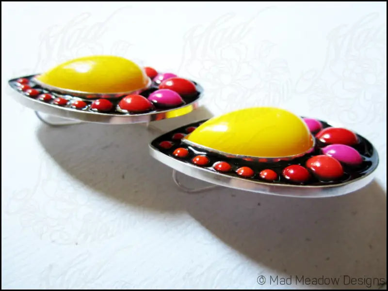 Frita Colorful Sterling Silver Vintage N.O.S. Lucite and Pigmented Resin Artisan Made Earrings - Jewelry