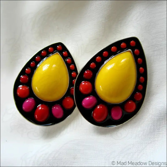 Frita Colorful Sterling Silver Vintage N.O.S. Lucite and Pigmented Resin Artisan Made Earrings - Jewelry