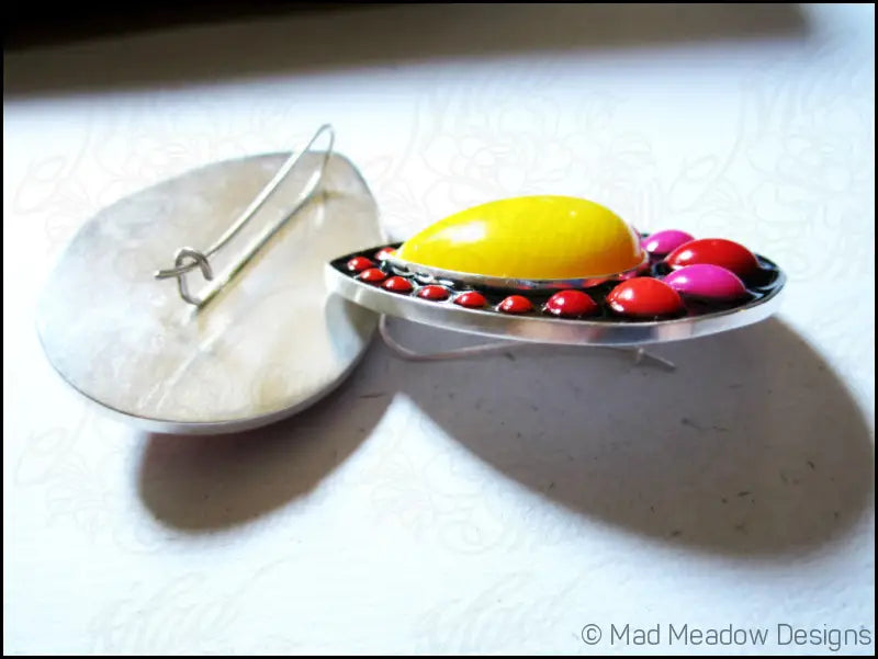 Frita Colorful Sterling Silver Vintage N.O.S. Lucite and Pigmented Resin Artisan Made Earrings - Jewelry