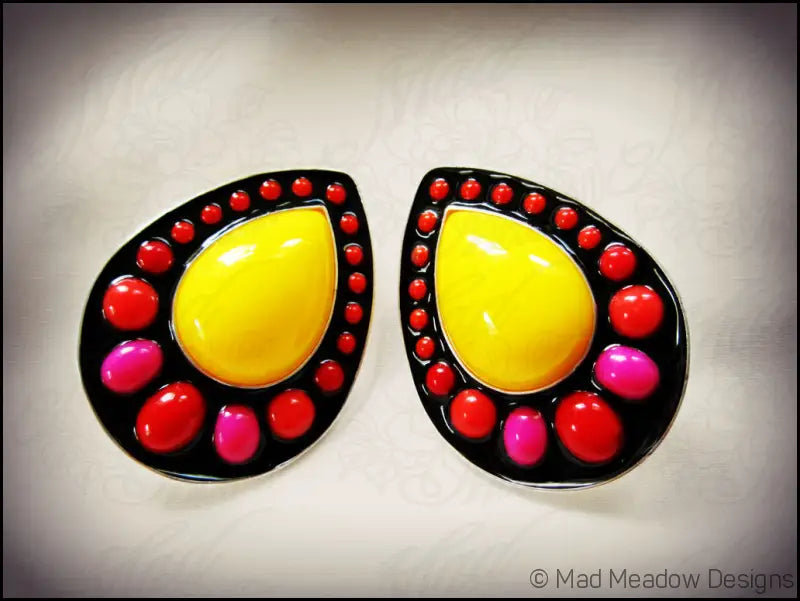 Frita Colorful Sterling Silver Vintage N.O.S. Lucite and Pigmented Resin Artisan Made Earrings - Jewelry
