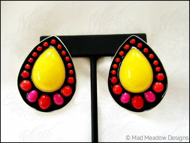 Frita Colorful Sterling Silver Vintage N.O.S. Lucite and Pigmented Resin Artisan Made Earrings - Jewelry