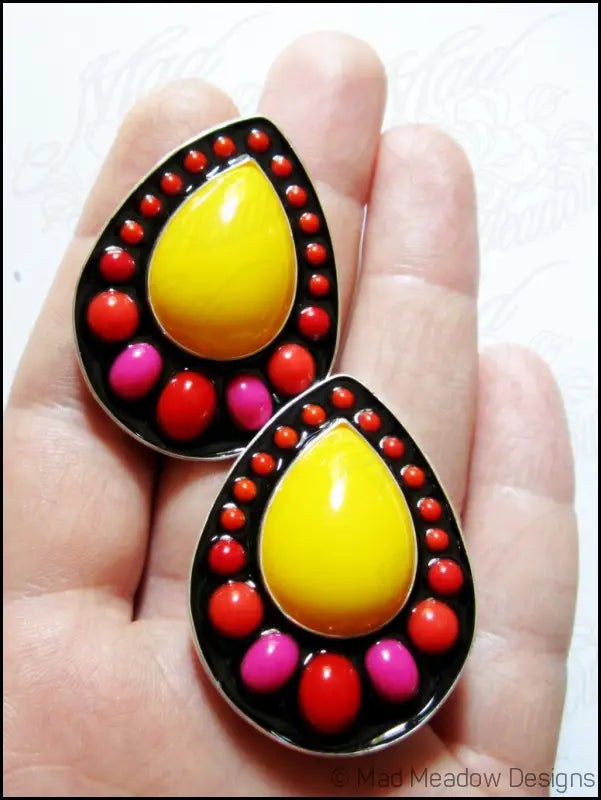 Frita Colorful Sterling Silver Vintage N.O.S. Lucite and Pigmented Resin Artisan Made Earrings - Jewelry