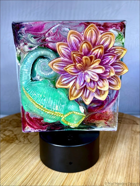 Glowing Chameleon and Vibrant Fuscia and Gold Flower RGB Color Change Night Light - Light