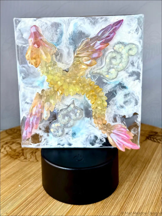 Glowing Pink and Yellow Dragon in the Sky Night Light - Light