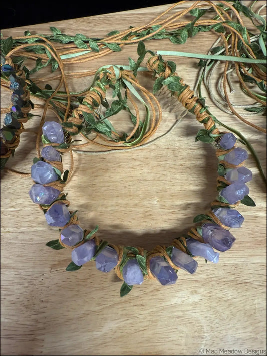 Vine Wrapped Fairy Goddess Quartz Crystal Tiara Crown with Combs - Jewelry
