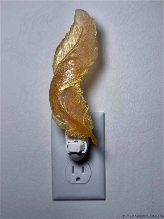 Golden Feather Wall Night Light on Plug-In Base