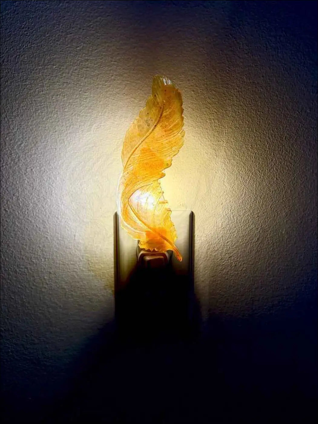 Golden Feather Wall Night Light on Plug-In Base