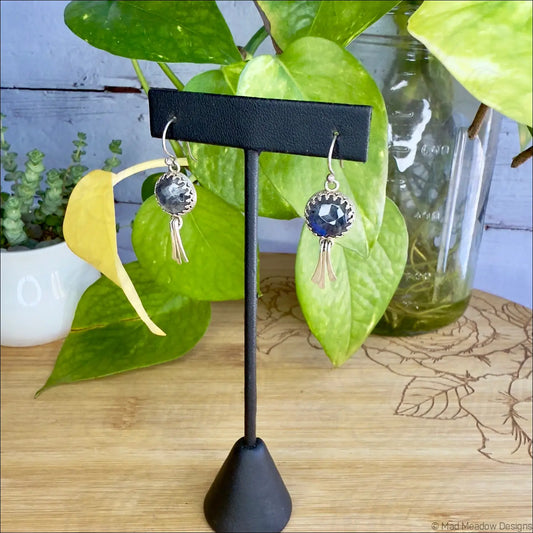 Labradorite Sterling Silver Earrings with Hammered Accent Dangles - Jewelry