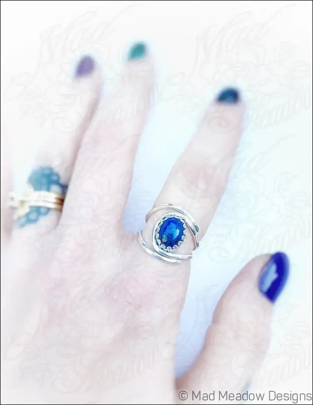 Lapis Lazuli Adjustable Sterling Silver Ring - Jewelry