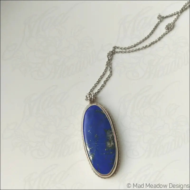 Lapis Lazuli Sterling Silver Statement Pendant Oxidized Metaphysical Healing Protective Stone Mood Enhancing