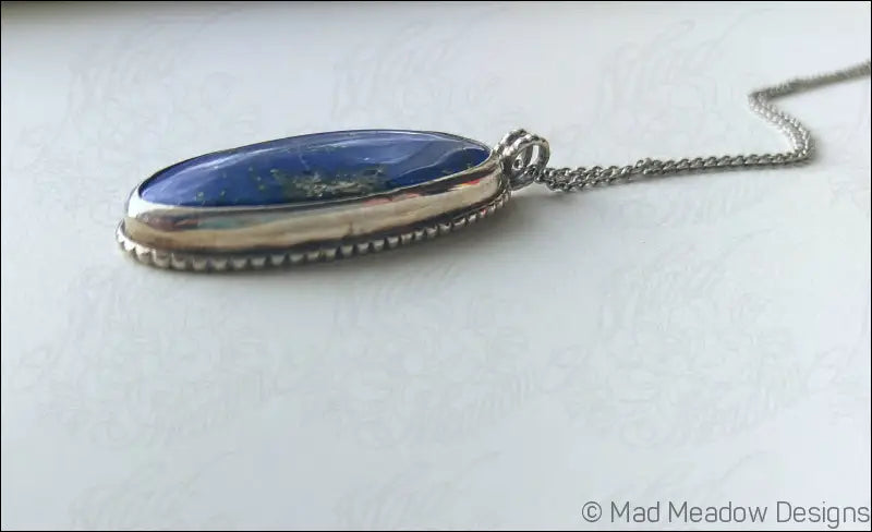 Lapis Lazuli Sterling Silver Statement Pendant Oxidized Metaphysical Healing Protective Stone Mood Enhancing