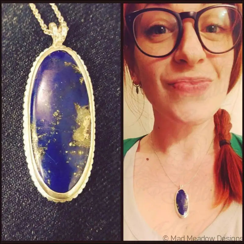 Lapis Lazuli Sterling Silver Statement Pendant Oxidized Metaphysical Healing Protective Stone Mood Enhancing