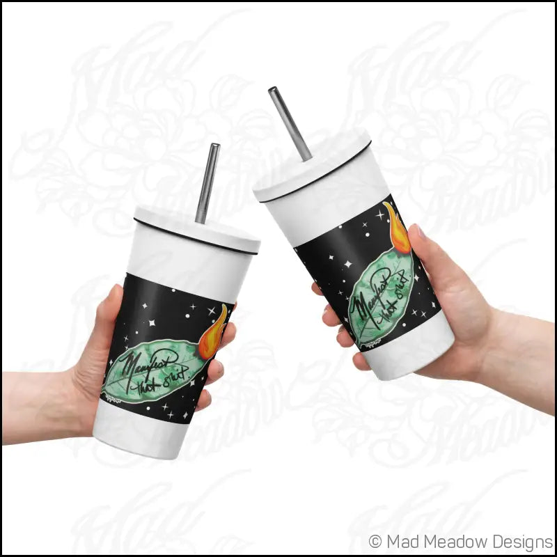Manifest That Sh*t! Cosmic Insulated tumbler with a straw - Print on Demand