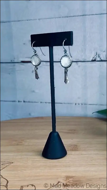 Moon Goddess White Mother of Pearl Sterling Silver Earrings with Hammered Wire Paddle Dangles - Jewelry