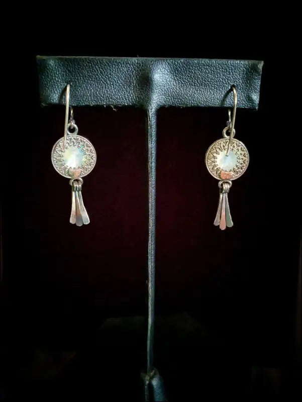 Moon Goddess White Mother of Pearl Sterling Silver Earrings with Hammered Wire Paddle Dangles - Jewelry