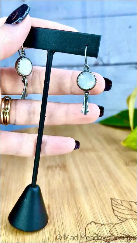 Moon Goddess White Mother of Pearl Sterling Silver Earrings with Hammered Wire Paddle Dangles - Jewelry