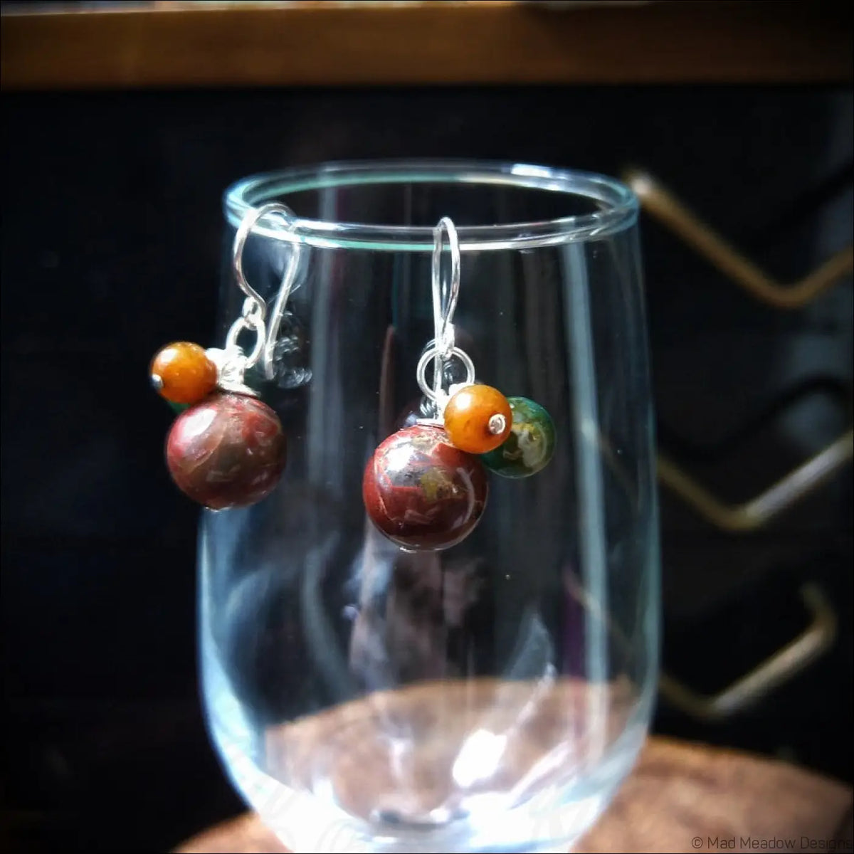 Multi-Color Jasper & Marble Gemstone Bobble Dangle Earrings - Jewelry