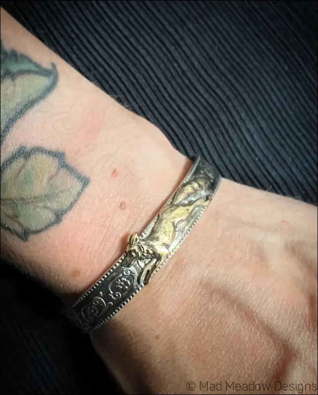 Running Fox Brass and Sterling Silver Cuff Bracelet - Jewelry