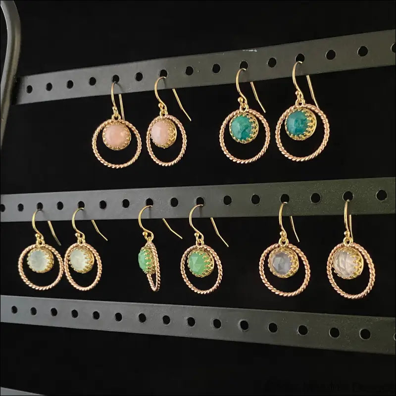 Pink Opal Brass 14k Yellow and Rose Gold Filled Twisted Halo Earrings