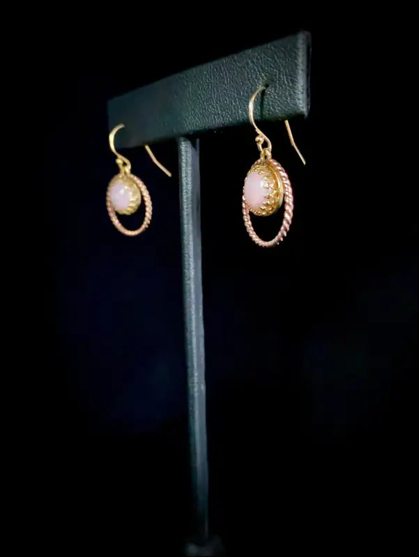 Pink Opal Brass 14k Yellow and Rose Gold Filled Twisted Halo Earrings