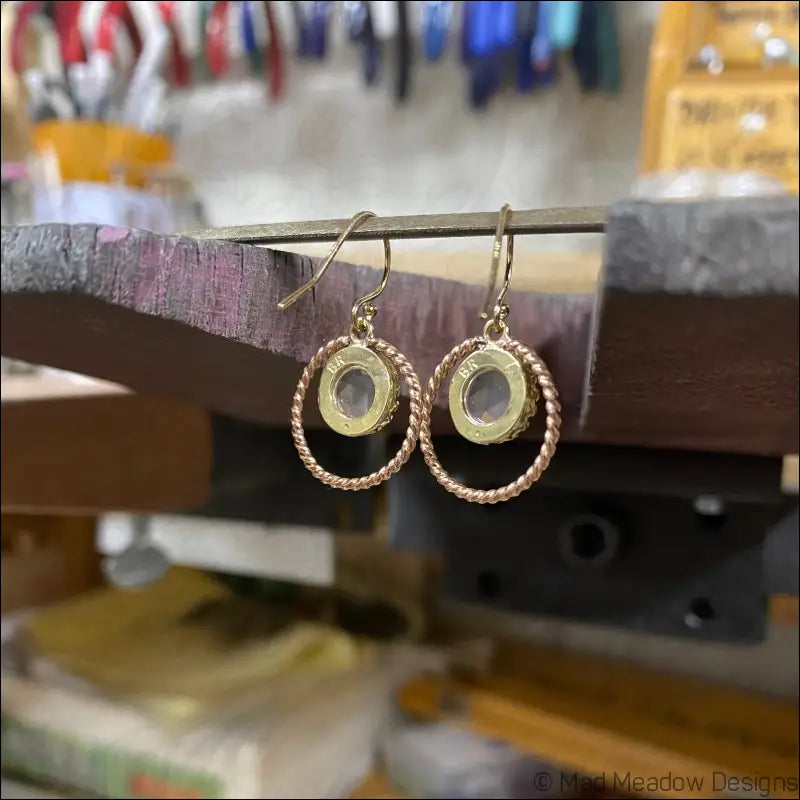 Pink Opal Brass 14k Yellow and Rose Gold Filled Twisted Halo Earrings