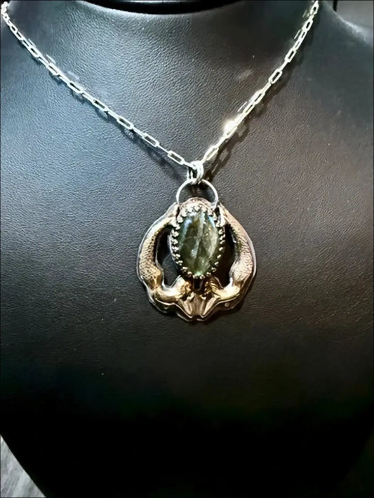 Playful Mermaids with Labradorite Necklace Sterling Brass and Copper Pendant - Necklace