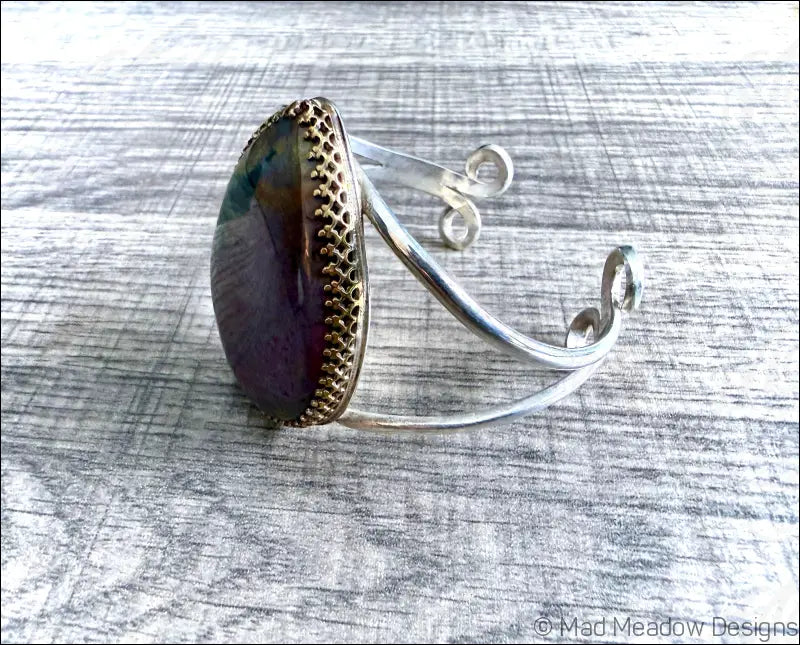Purple Jasper Bold Boho Sterling Silver Cuff Bracelet - Jewelry