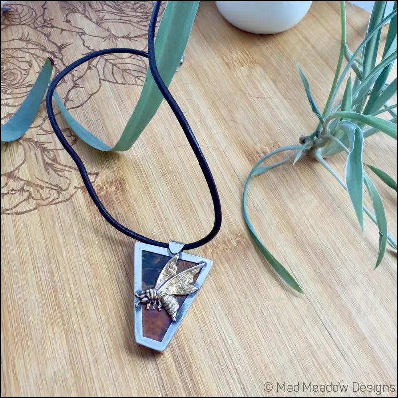 Queen Bee Sterling Silver Brass & Jasper Pendant Necklace - Jewelry