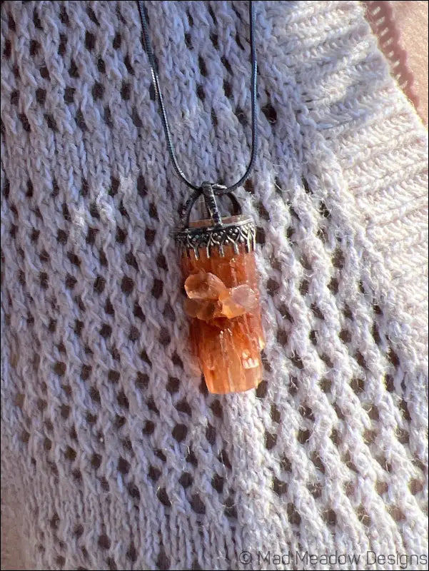 Raw Aragonite Crystal in Oxidized Sterling Silver Gallery Wire Pendant Necklace on 18’’ Snake Chain - Jewelry