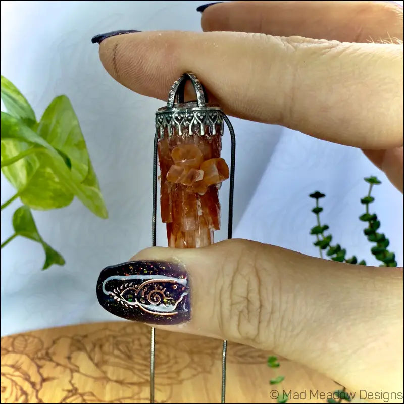 Raw Aragonite Crystal in Oxidized Sterling Silver Gallery Wire Pendant Necklace on 18’’ Snake Chain - Jewelry