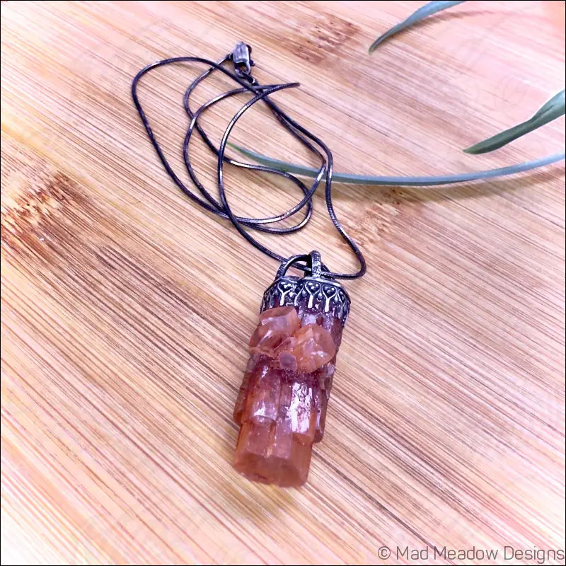 Raw Aragonite Crystal in Oxidized Sterling Silver Gallery Wire Pendant Necklace on 18’’ Snake Chain - Jewelry