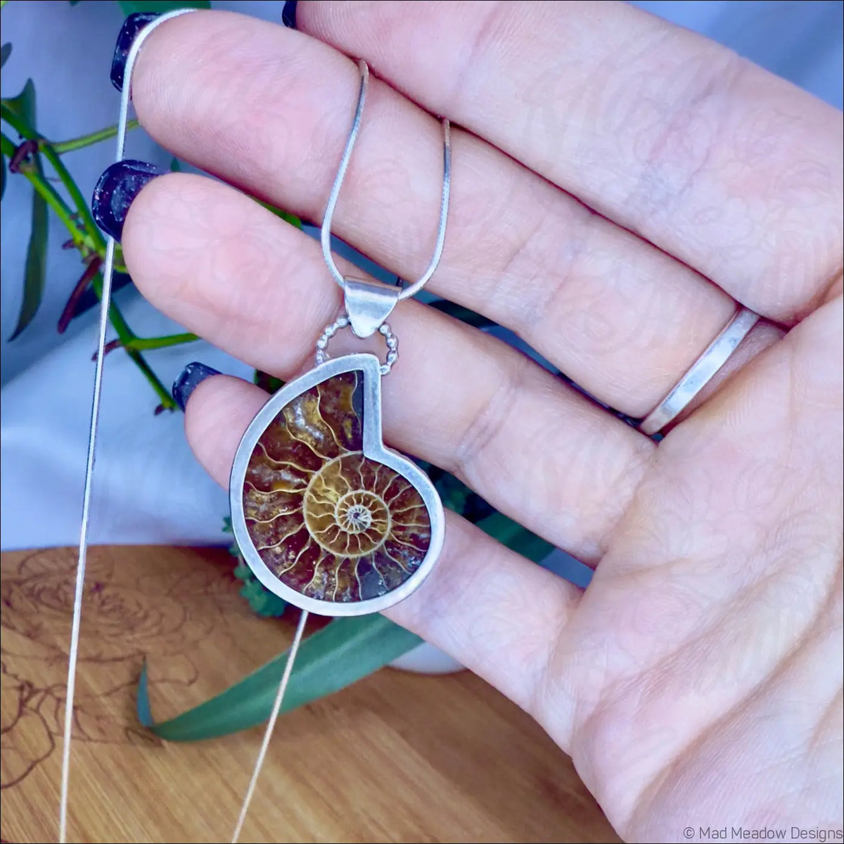 Reversible Ammonite Sterling Silver Pendant Necklace - Jewelry