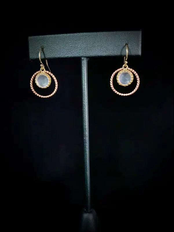 Rose Quartz Brass 14k Yellow and Rose Gold Filled Twisted Halo Earrings