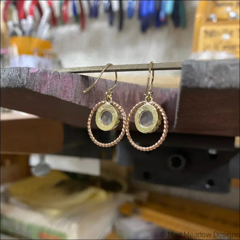 Rose Quartz Brass 14k Yellow and Rose Gold Filled Twisted Halo Earrings