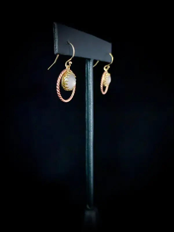 Rose Quartz Brass 14k Yellow and Rose Gold Filled Twisted Halo Earrings