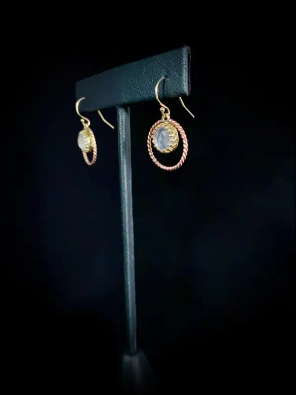 Rose Quartz Brass 14k Yellow and Rose Gold Filled Twisted Halo Earrings