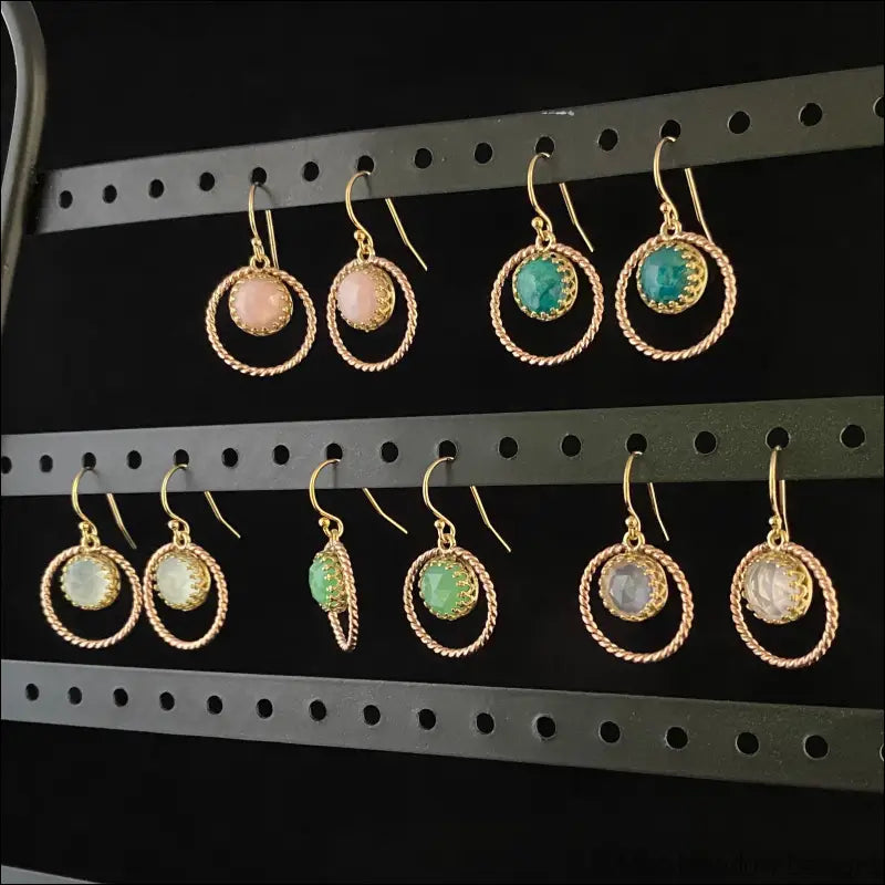 Rose Quartz Brass 14k Yellow and Rose Gold Filled Twisted Halo Earrings