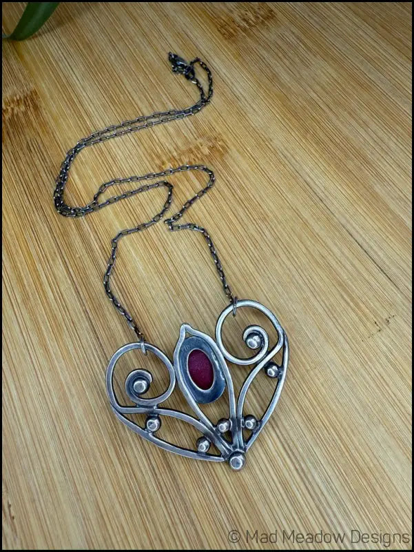 Red Ruby Sterling Silver Love Heart Pendant on 18’’ Necklace - Jewelry