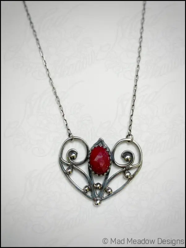 Red Ruby Sterling Silver Love Heart Pendant on 18’’ Necklace - Jewelry