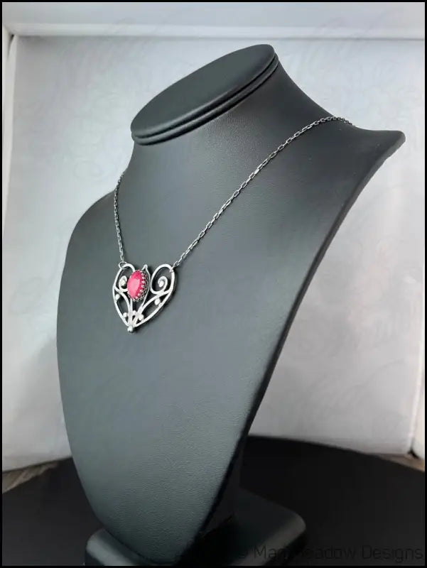 Red Ruby Sterling Silver Love Heart Pendant on 18’’ Necklace - Jewelry