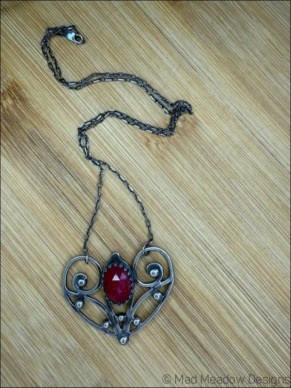 Red Ruby Sterling Silver Love Heart Pendant on 18’’ Necklace - Jewelry