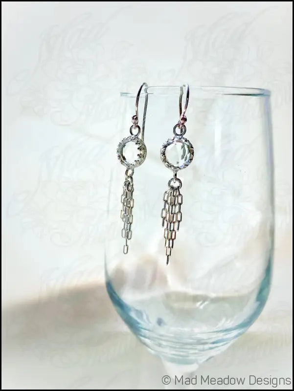 Clear White 8mm Rose Cut Quartz Sterling Silver Chain Tassel Earrings - Jewelry