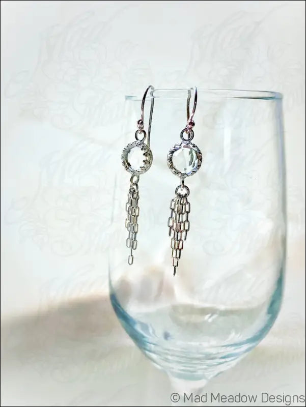 Clear White 8mm Rose Cut Quartz Sterling Silver Chain Tassel Earrings - Jewelry