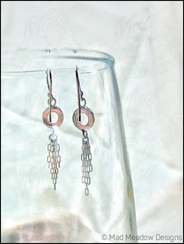 Clear White 8mm Rose Cut Quartz Sterling Silver Chain Tassel Earrings - Jewelry