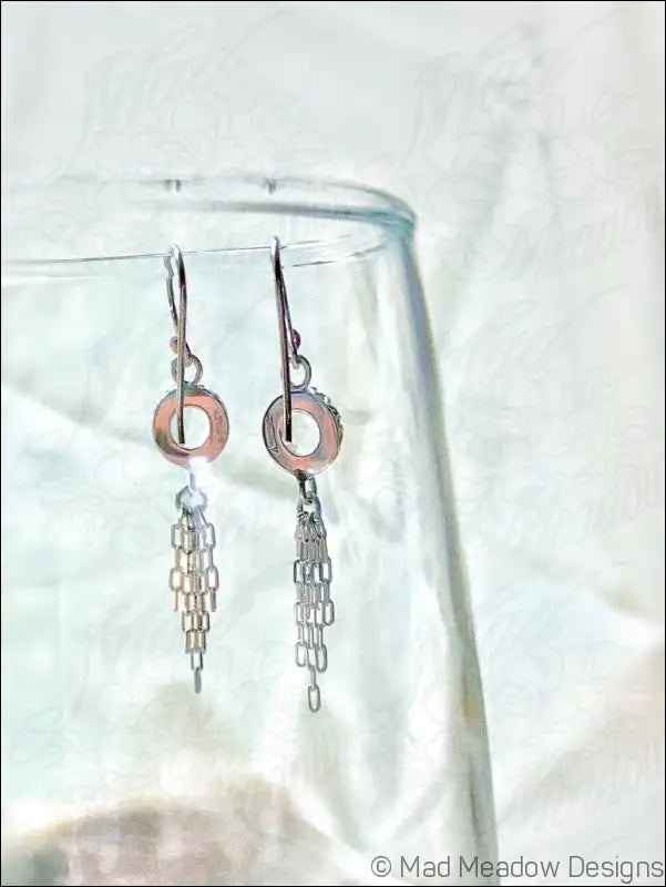 Clear White 8mm Rose Cut Quartz Sterling Silver Chain Tassel Earrings - Jewelry