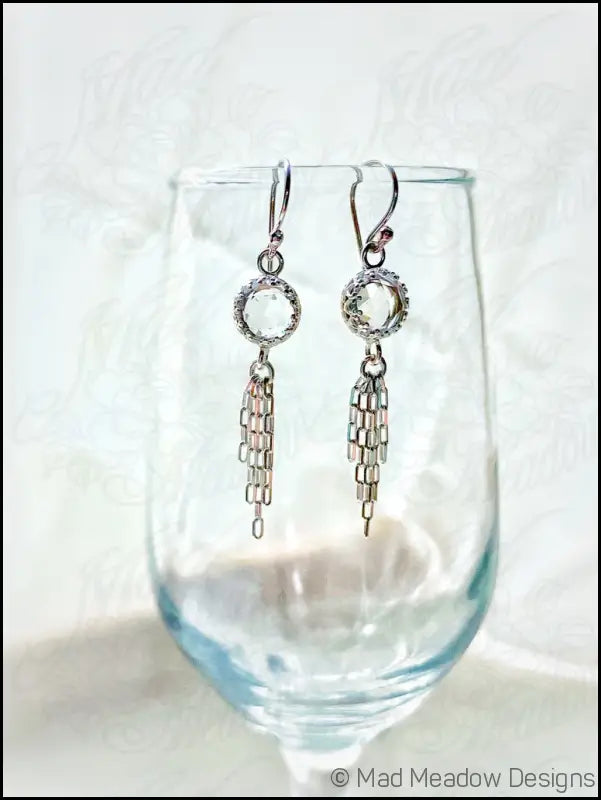 Clear White 8mm Rose Cut Quartz Sterling Silver Chain Tassel Earrings - Jewelry
