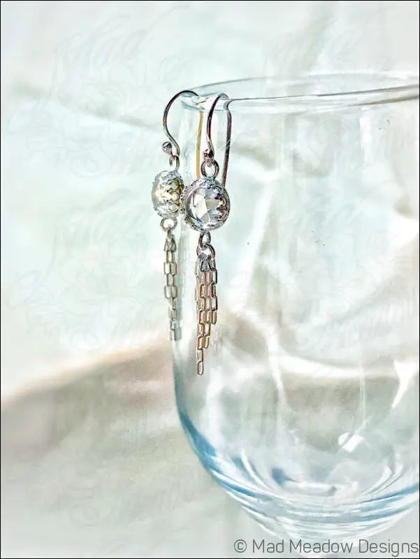 Clear White 8mm Rose Cut Quartz Sterling Silver Chain Tassel Earrings - Jewelry